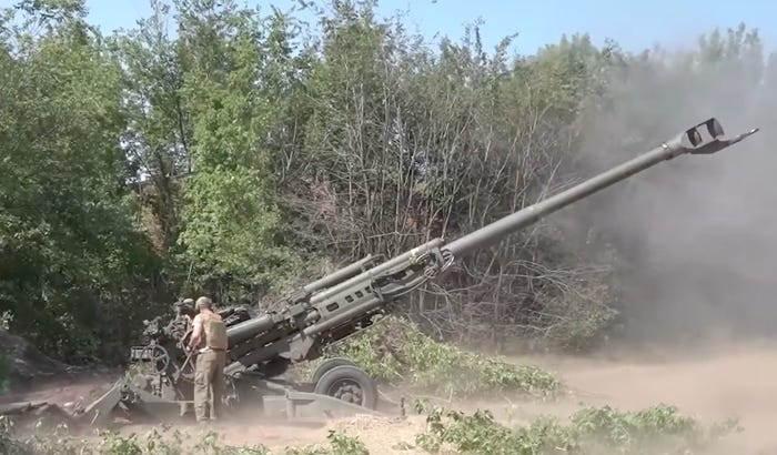 An M982 Excalibur round being fired by Ukrainian forces.