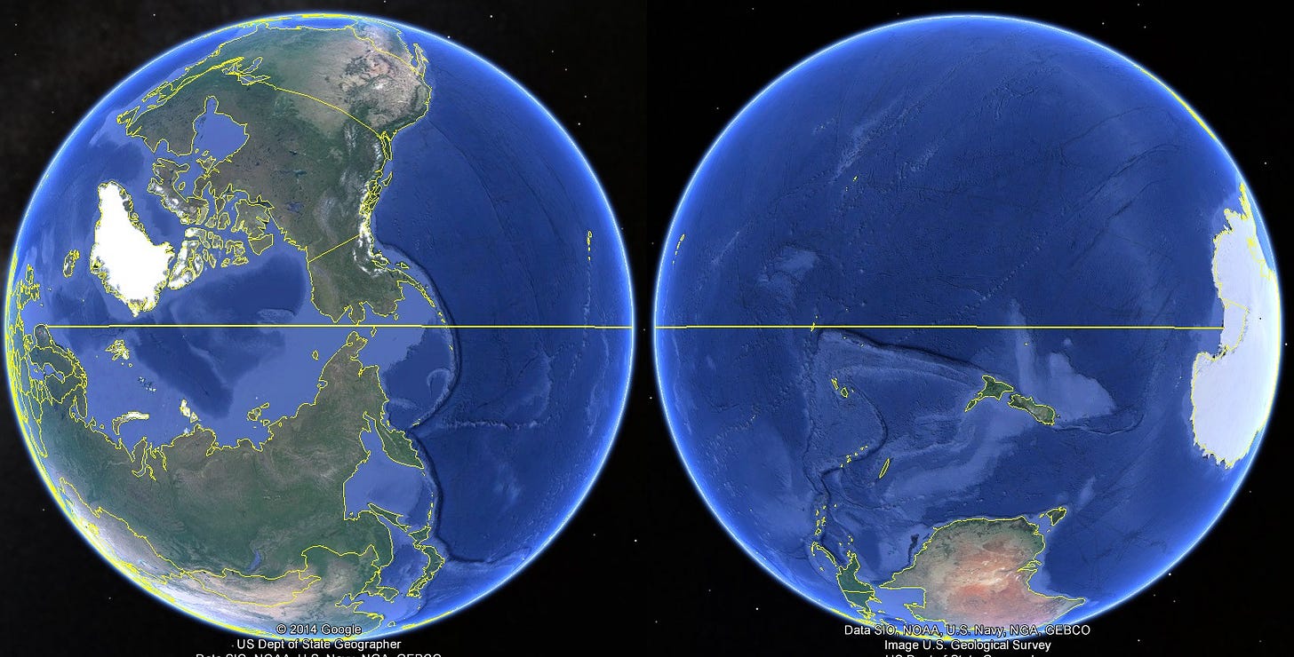 r/MapPorn - You can just barely sail north from Norway to Antarctica in a straight line without hitting land. Album with close-ups in comments. [1273x647]