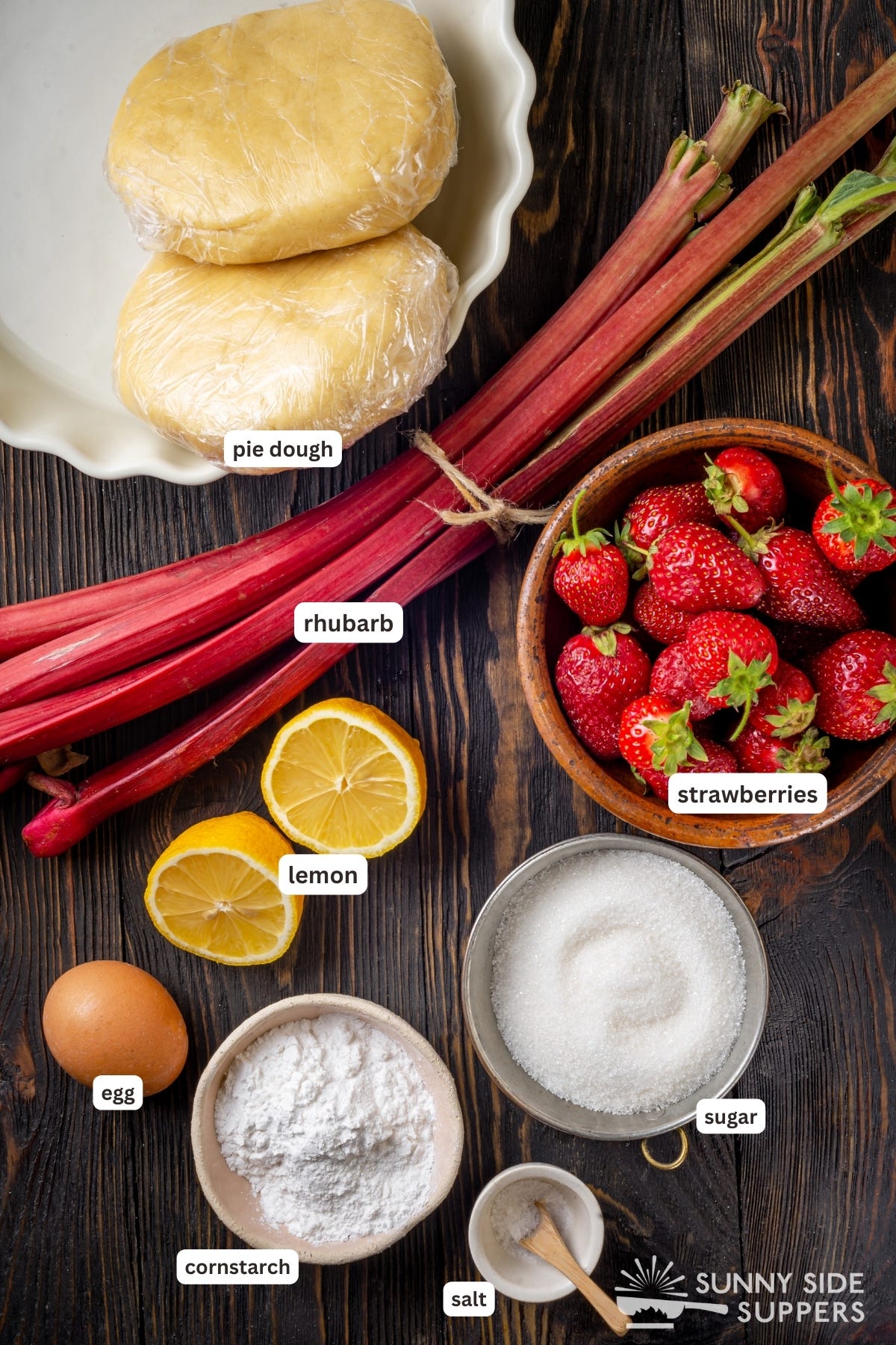 ingredients for strawberry rhubarb pie.