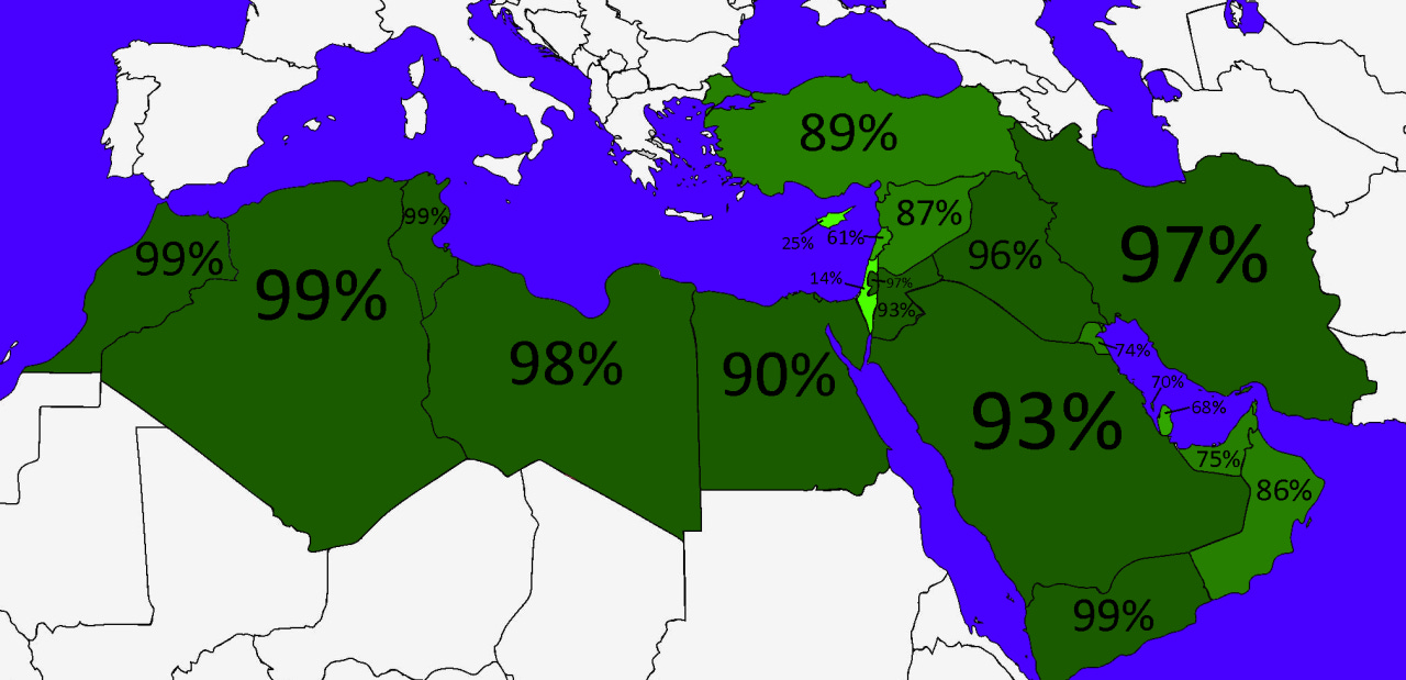 Percentage of Muslims in the Middle East - Maps on the Web