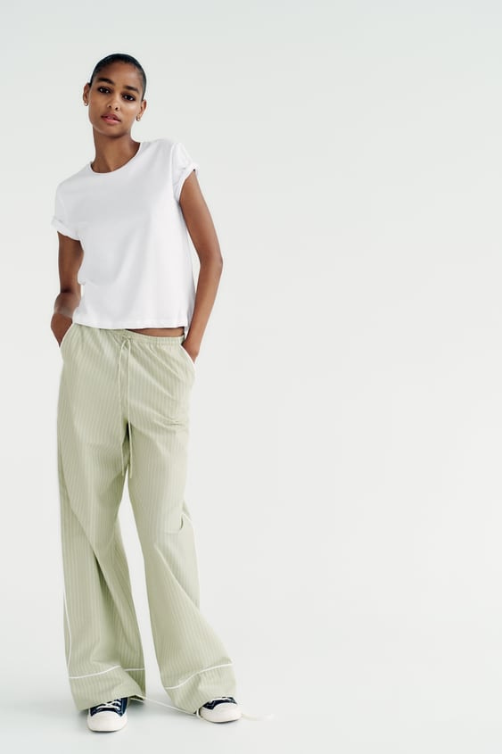 FULL LENGTH STRIPED TROUSERS - Light green by Zara - Image 0