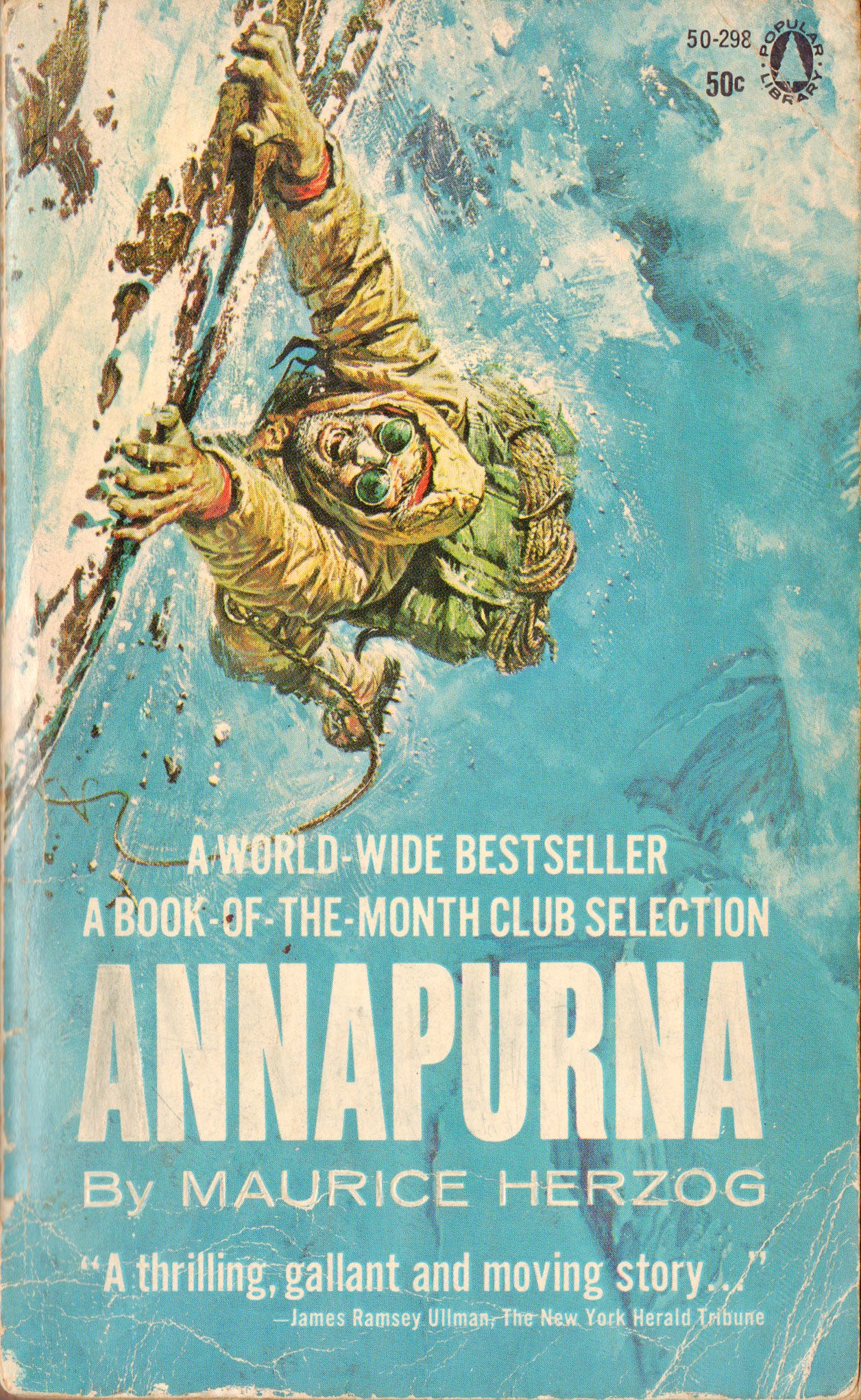 The contrasting cover of the US paperback edition of Annapurna’s expedition book (artist unknown)
