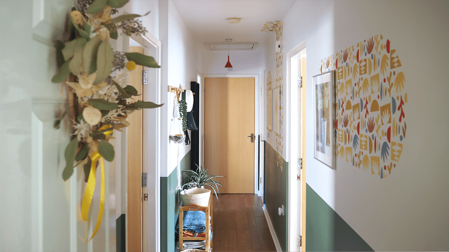 Hallway inspiration, narrow hallway, colourful hallway