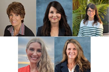 The Carlsbad Unified School District Board of Trustees from left are President Kathy Rallings, Michele Ward of Area 1, Alison Emery of Area 2, Laura Siaosi of Area 3 and Gretchen Vurbeff of Area 4. Steve Puterski image