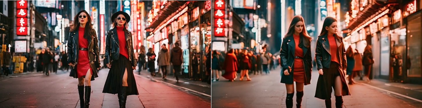 women walking in tokio, two scenes