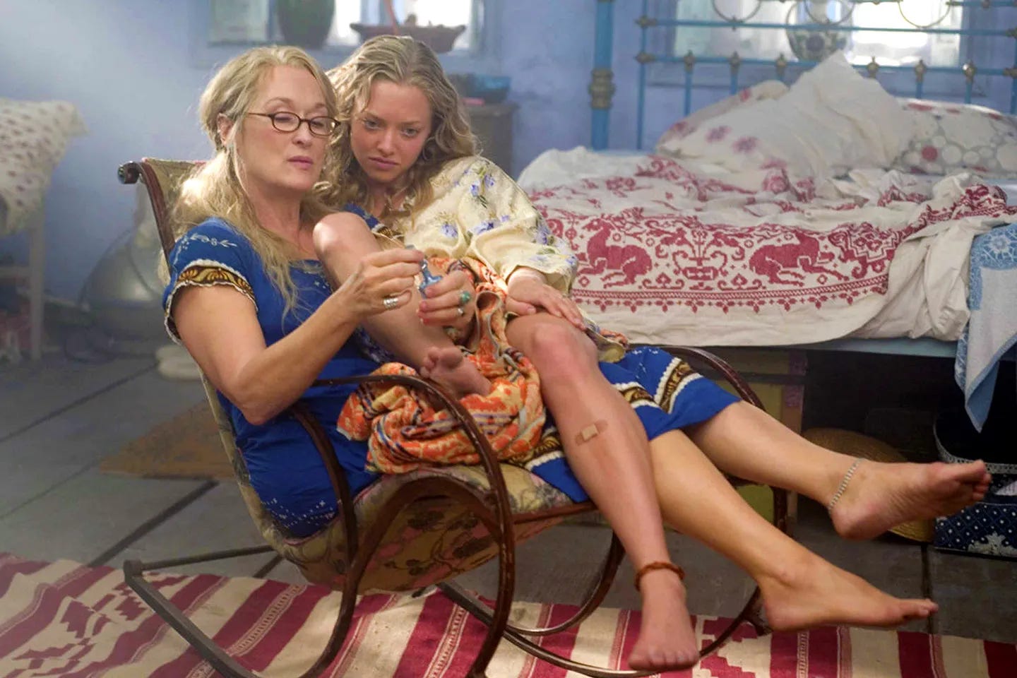 Meryl Streep and Amanda Seyfried as Donna and Sophie Sheridan during Slipping Through My Fingers in Mamma Mia!