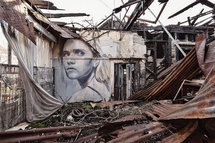 Street Art Portraits on Abandoned Buildings Reveal the Fragility of Beauty