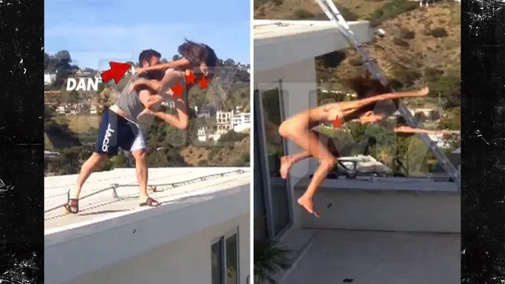 Dan Bilzerian pushes woman off rooftop.