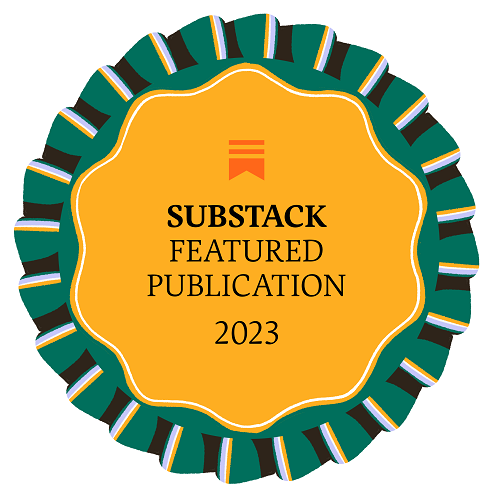 Badge saying "Substack featured publication 2023".