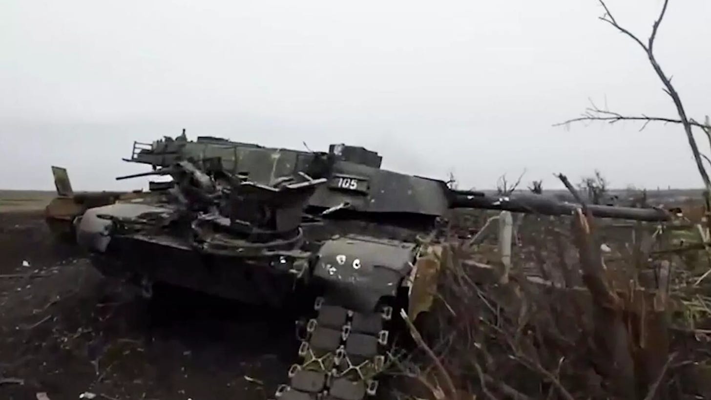 Abrams MBT knocked out near the Donetsk suburb of Avdeyevka. Screenshot of Russian Defense Ministry video. - Sputnik International, 1920, 21.04.2024