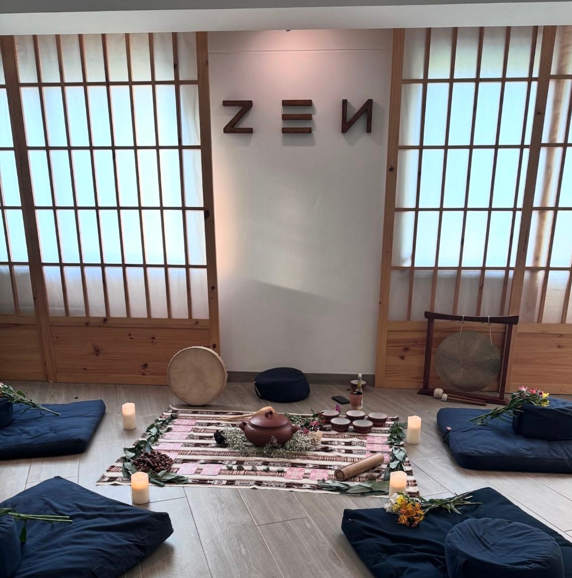 Cacao ceremony set up at a yoga studio