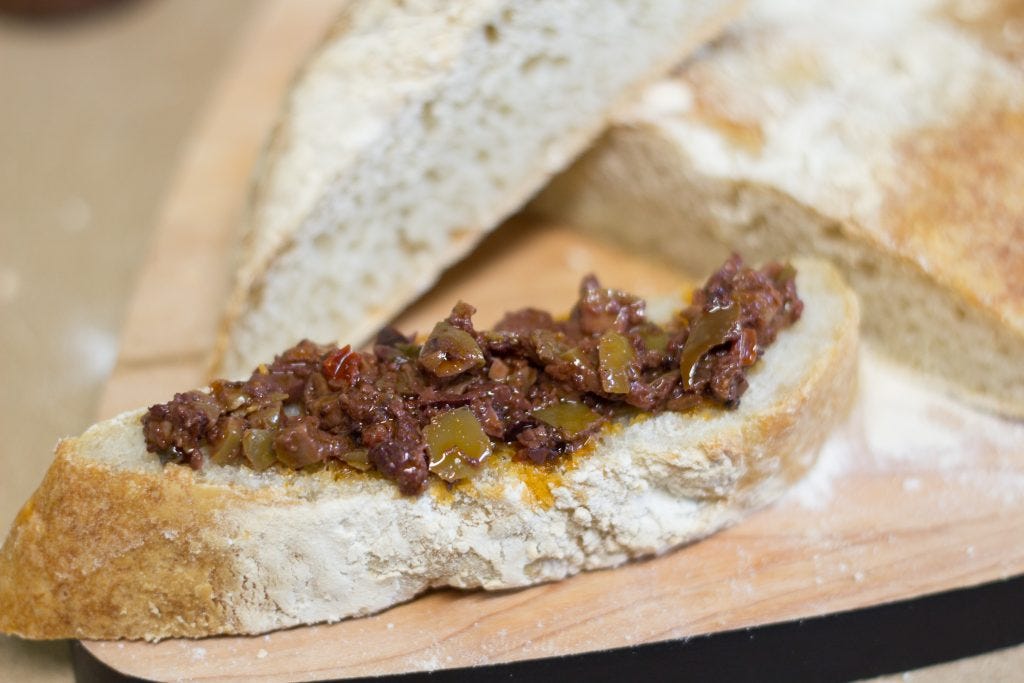 Tapenade and fresh bread. It doesn't get much better than this. 