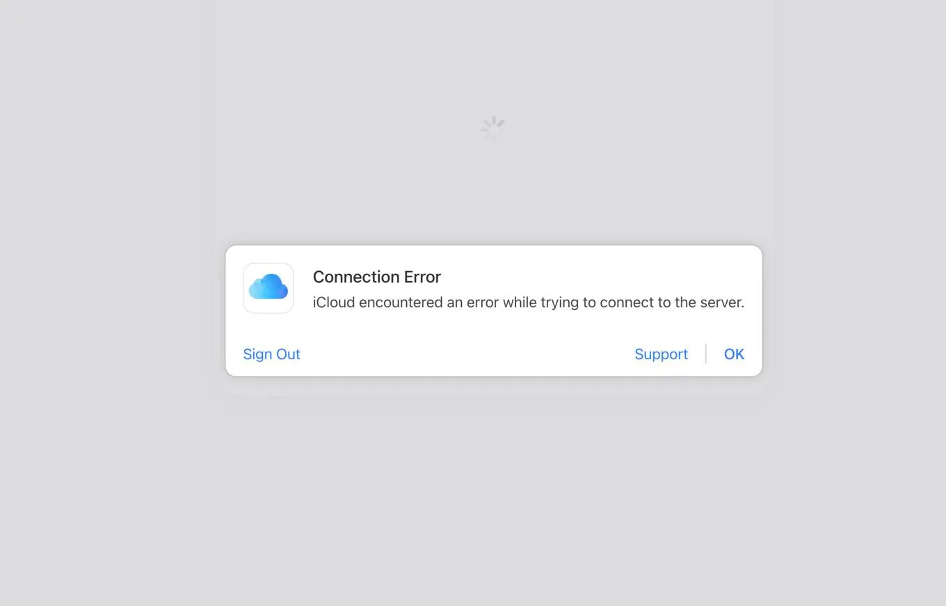 iCloud encountered an error while trying to connect to the server