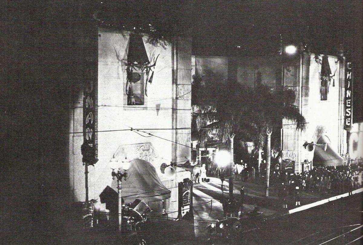 The front of Grauman's Chinese Theater in Hollywood on the night of a premiere