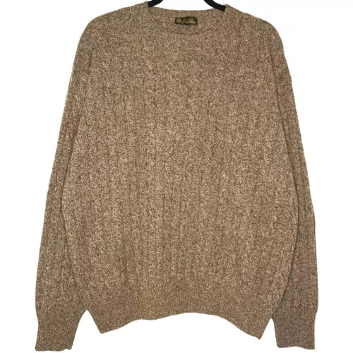 Loro Piana Mens Sweater 54 IT XXL Brown Cashmere Cable Knit Crew Luxury Italian - Picture 1 of 20