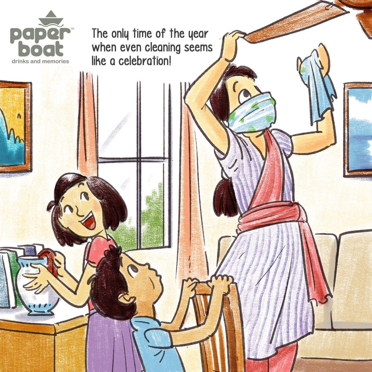 Diwali cleaning with mother