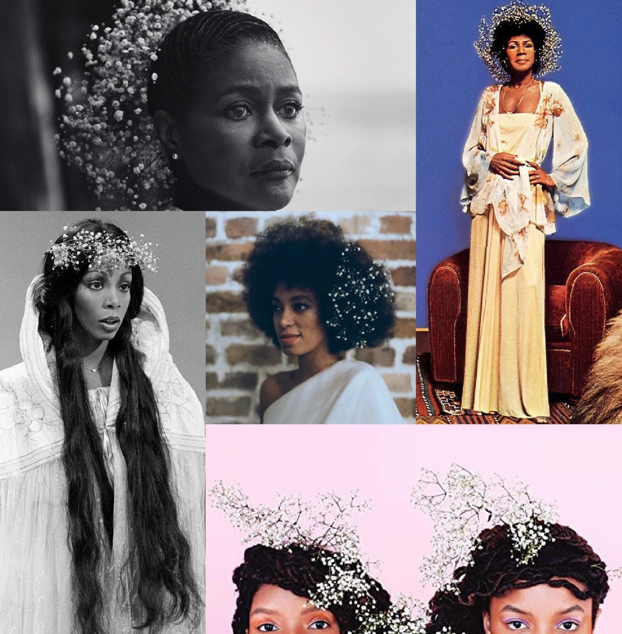 𝙱𝚎𝚌𝚌𝚊 ⚡️ on X: "Black women with a bouquet of baby's breath flowers in  their hair ✨ https://t.co/gFhyPE93LG" / X