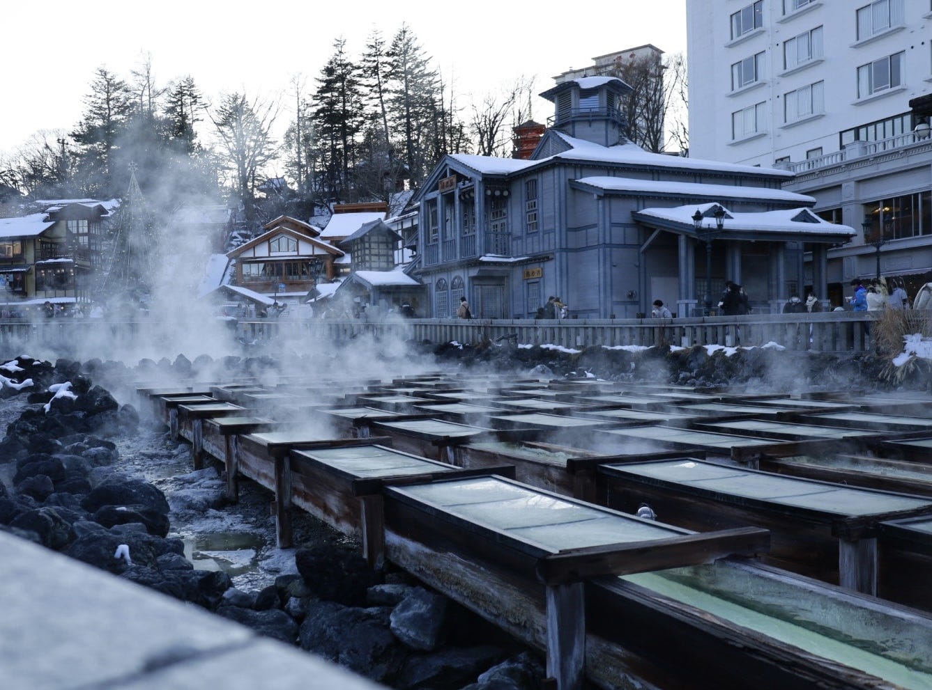 Kusatsu Onsen in winter under the snow