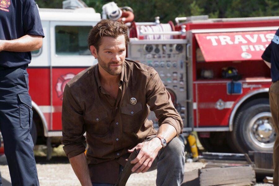 Jared Padalecki with fire truck barn burning 2.20