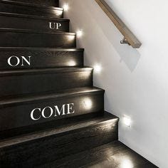 Come on up staircase vinyl stickers. Make a feature out of your staircase with these fun vinyl words. These stairs wall stickers are a great talking point! You will receive nine inspirational words to apply to your staircase as you wish, can also be used on any smooth surface so not just for your stairs. Think walls, doors, mirrors, furniture - or see where your imagination takes you. Wall stickers are a fun, stylish and cost-effective way to easily decorate your home. Quick and easy to apply, t