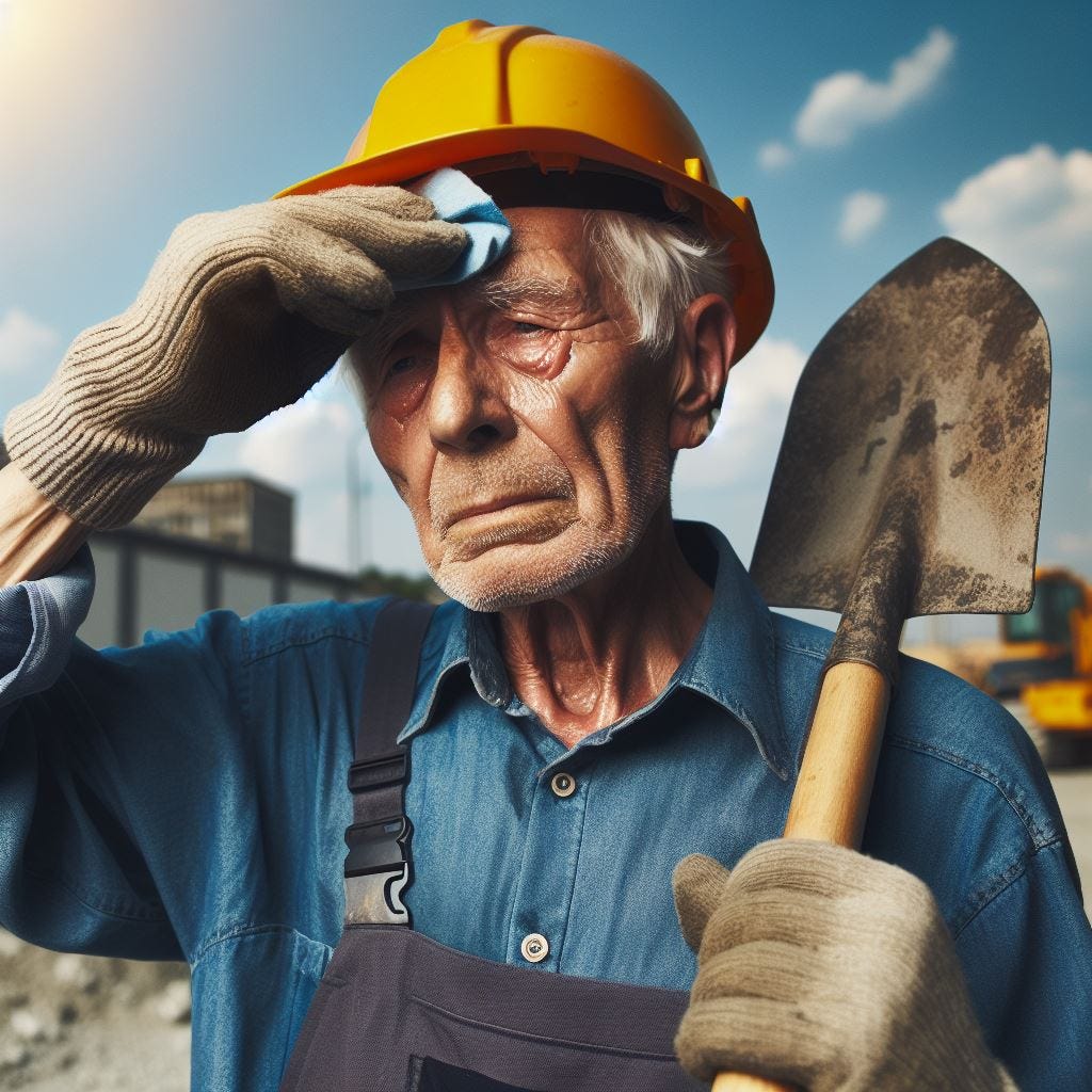 A tired worker at 80 years old in color