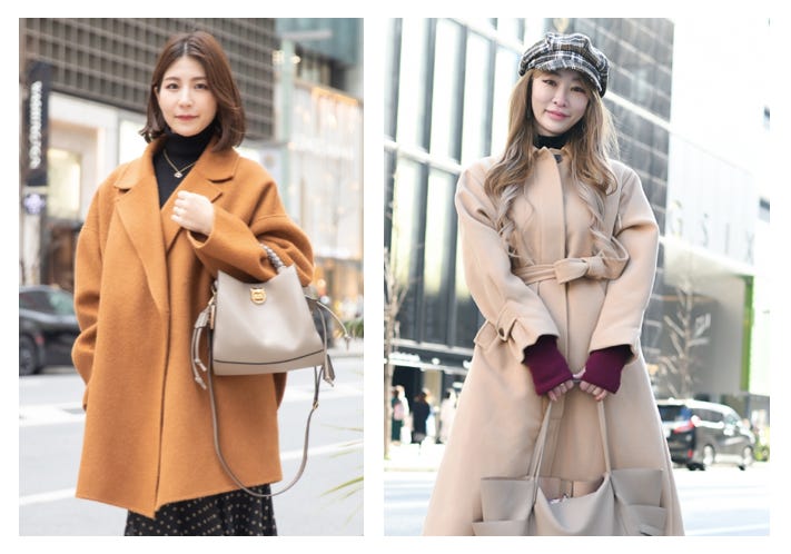 2 street fashion photos of women wearing chic neutrals and soft yet tailored fabrics.