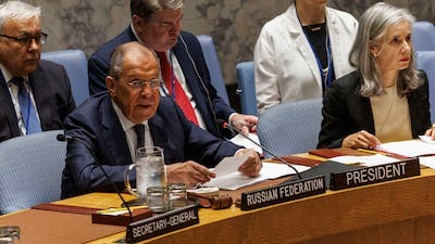 Russian Foreign Minister Sergey Lavrov addresses the UN Security Council. EPA