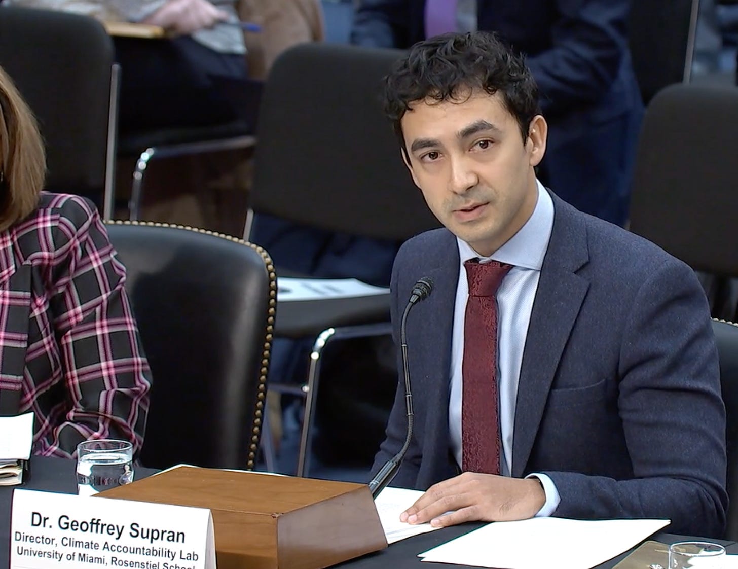 Geoffrey Supran, an associate professor at the University of Miami, tells members of the U.S. Senate Budget Committee at a May 1, 2024, hearing that his research has found “widespread infiltration of fossil fuel interests into higher education.”