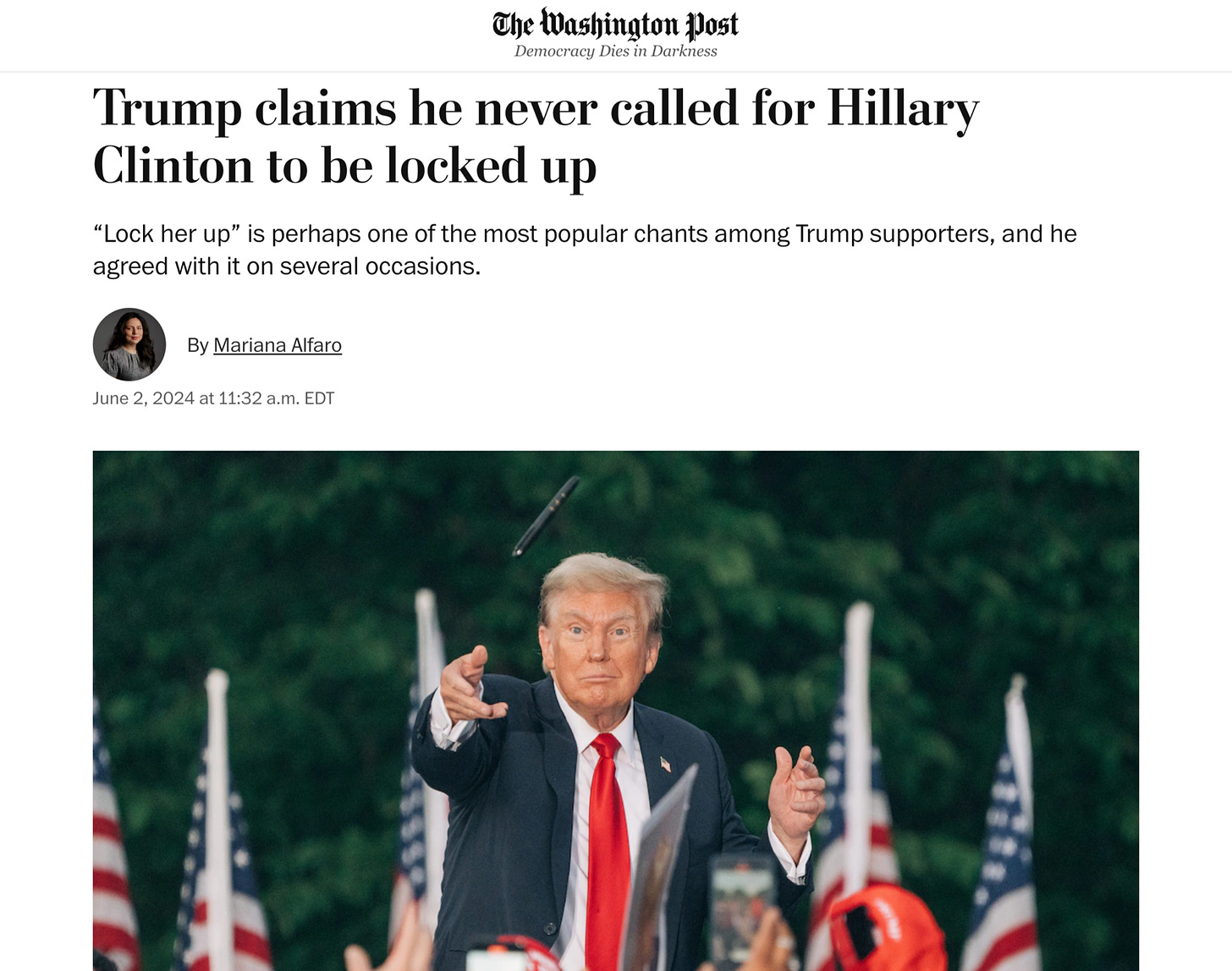 Trump claims he never called for Hillary Clinton to be locked up