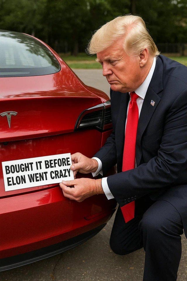 r/ConservativeMemes - Trump puts a bumper sticker on his new Tesla