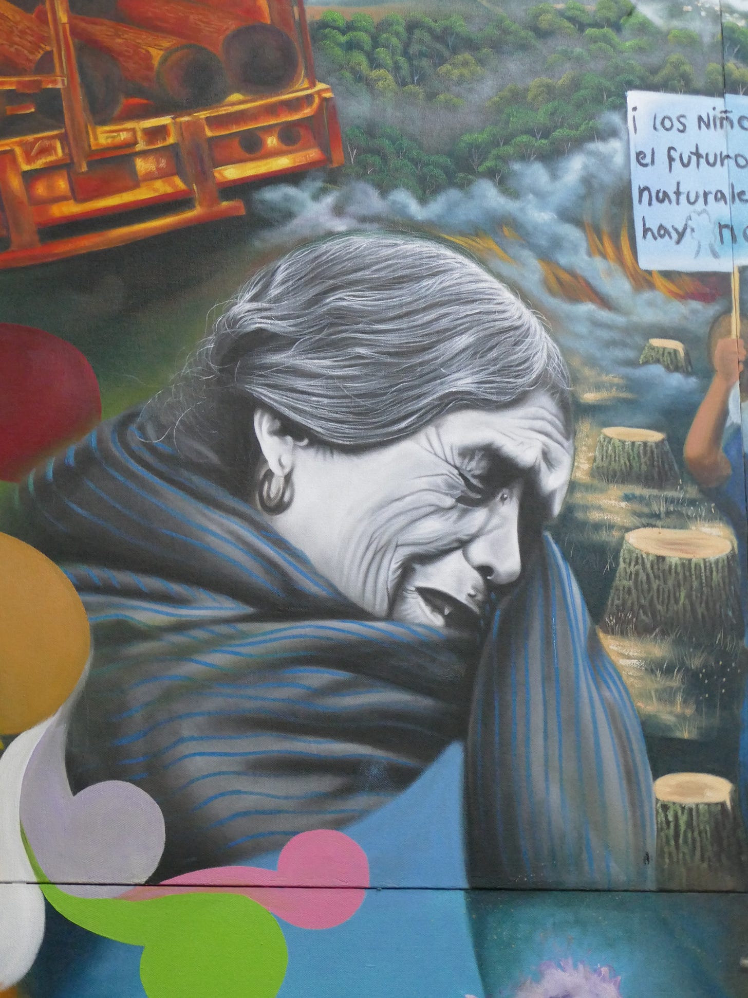 Detail of an old woman  from a mural in Cherán, MX