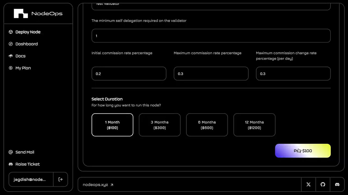 Select the duration for your validator node