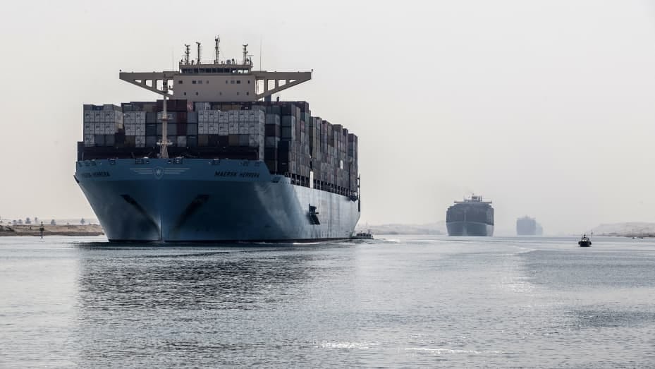 A container ship sails through the new section of the Suez Canal in the Egyptian port city of Ismailia,  135 kms northeast of the caital Cairo on October 10, 2019. Since the Suez Canal was inaugurated amid pomp and ceremony 150 years ago, it has become one of the world's most important waterways. But its anniversary will only be discreetly marked in Egypt.
The man-made canal was excavated between 1859 and 1869, in an ambitious project to connect the Mediterranean to the Red Sea, and cut shipping times for g