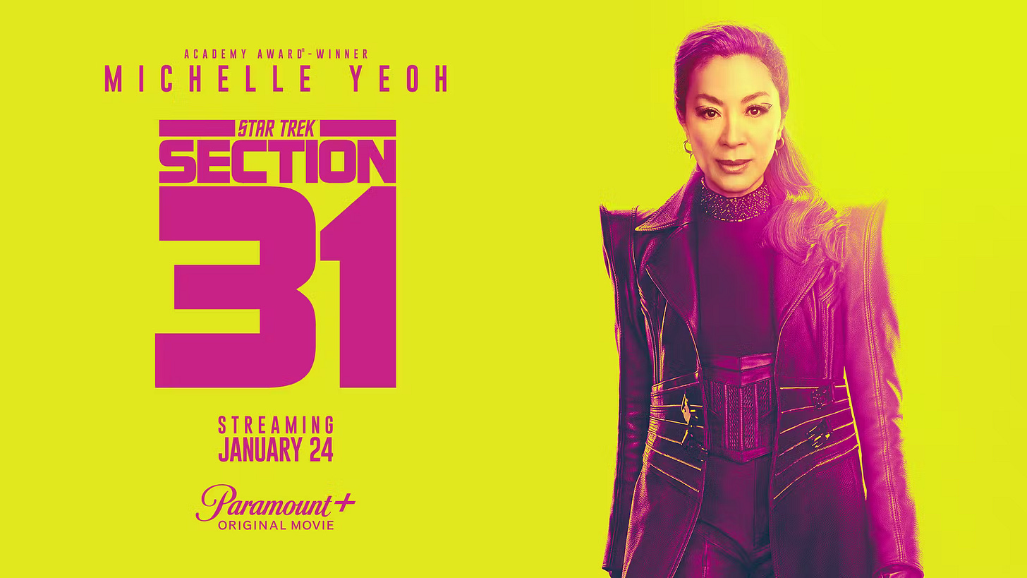 Michelle Yeoh as Philippa Georgiou on the bright yellow and pink poster for Star Trek: Section 31