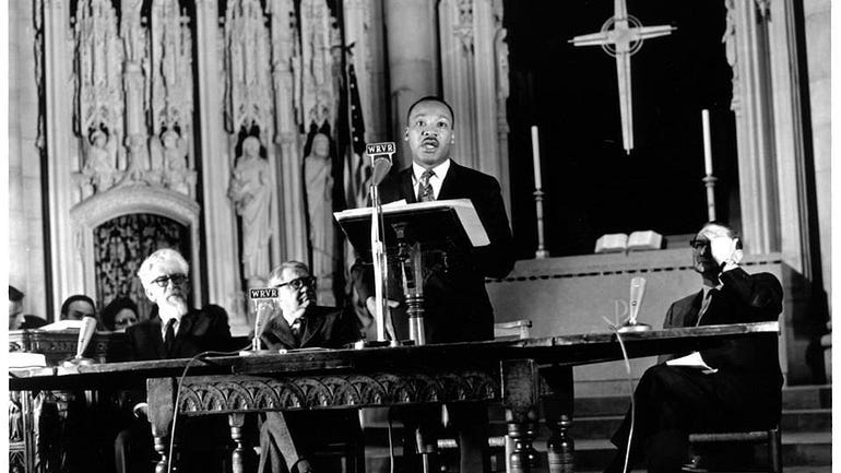 Martin Luther King delivering an anti-Vietnam War speech at at New York City’s Riverside Church on April 4, 1967