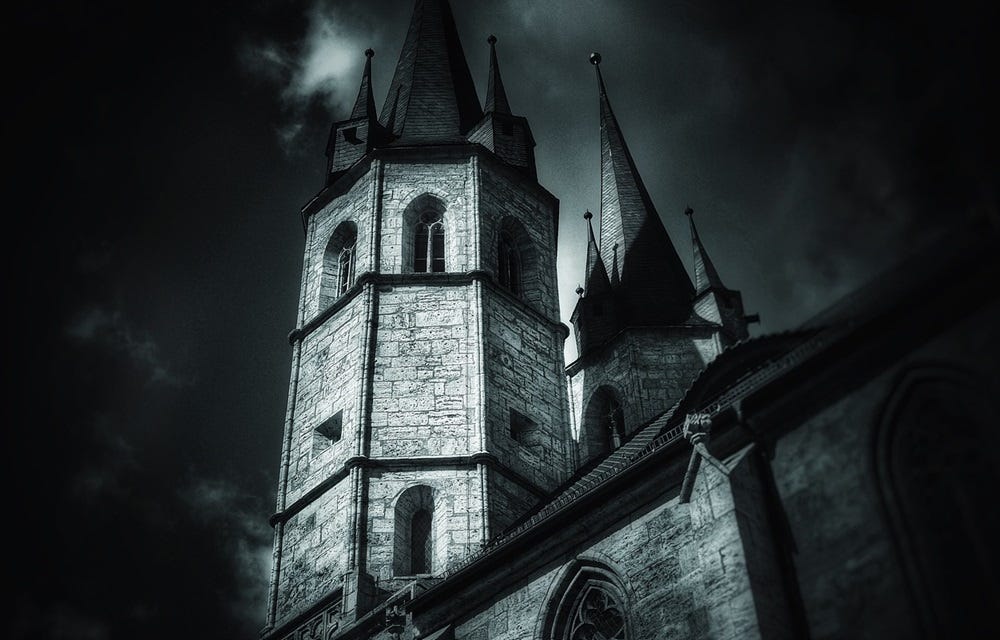 Church tower against a dark sky. Credit: Thomas Wolter/Pixabay