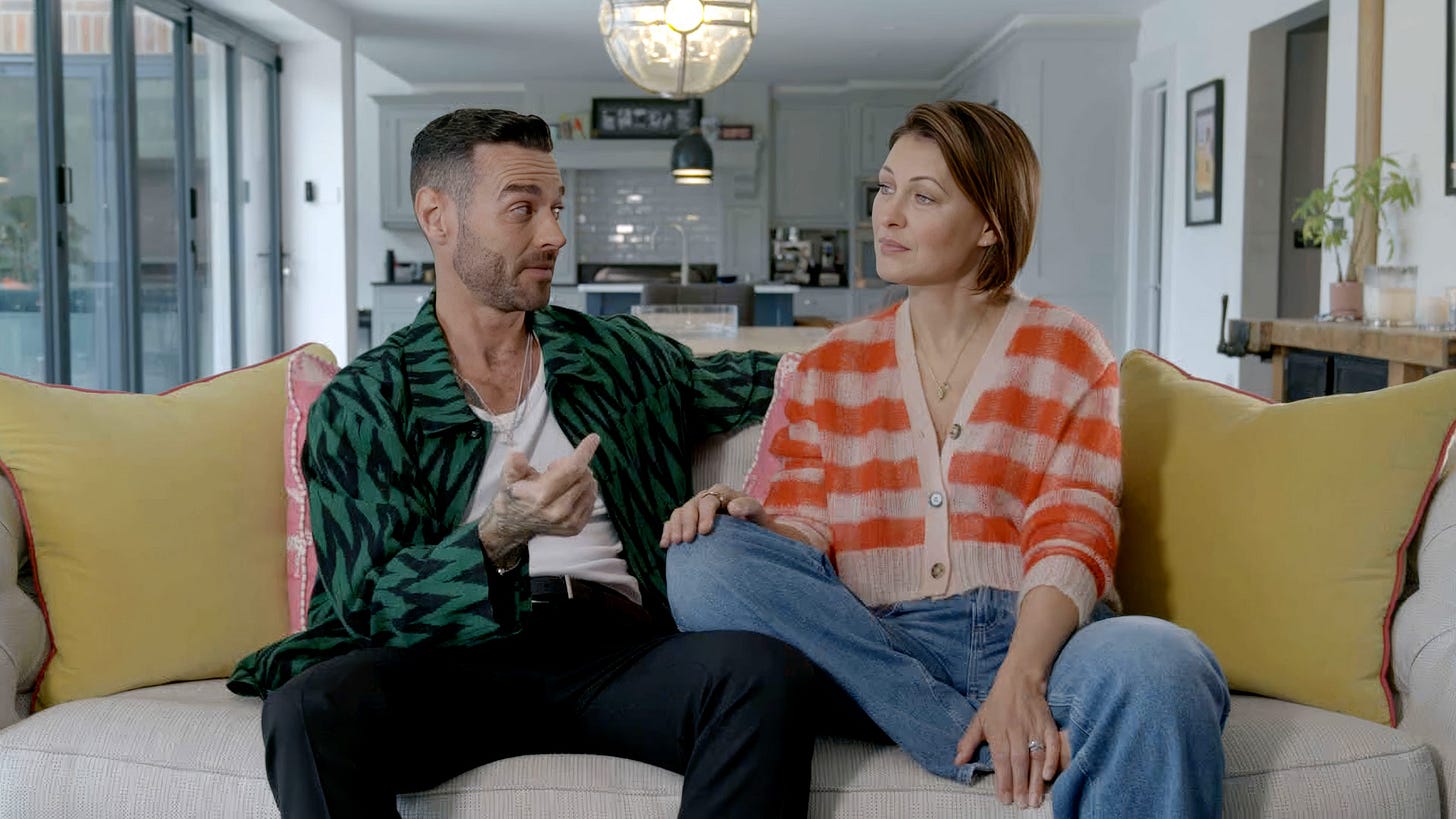 Matt and Emma Willis sat on a sofa talking about their relationship with smartphones 