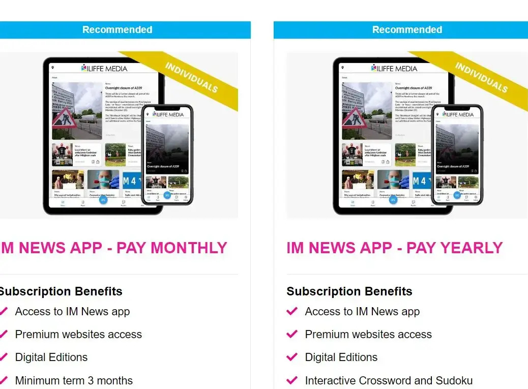 Iliffe Media's IM News app subscription offering. Picture: Iliffe Media Group