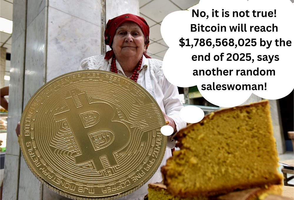 There is an saleswomen selling vegetable and commenting the price of the Bitcoin in the picture