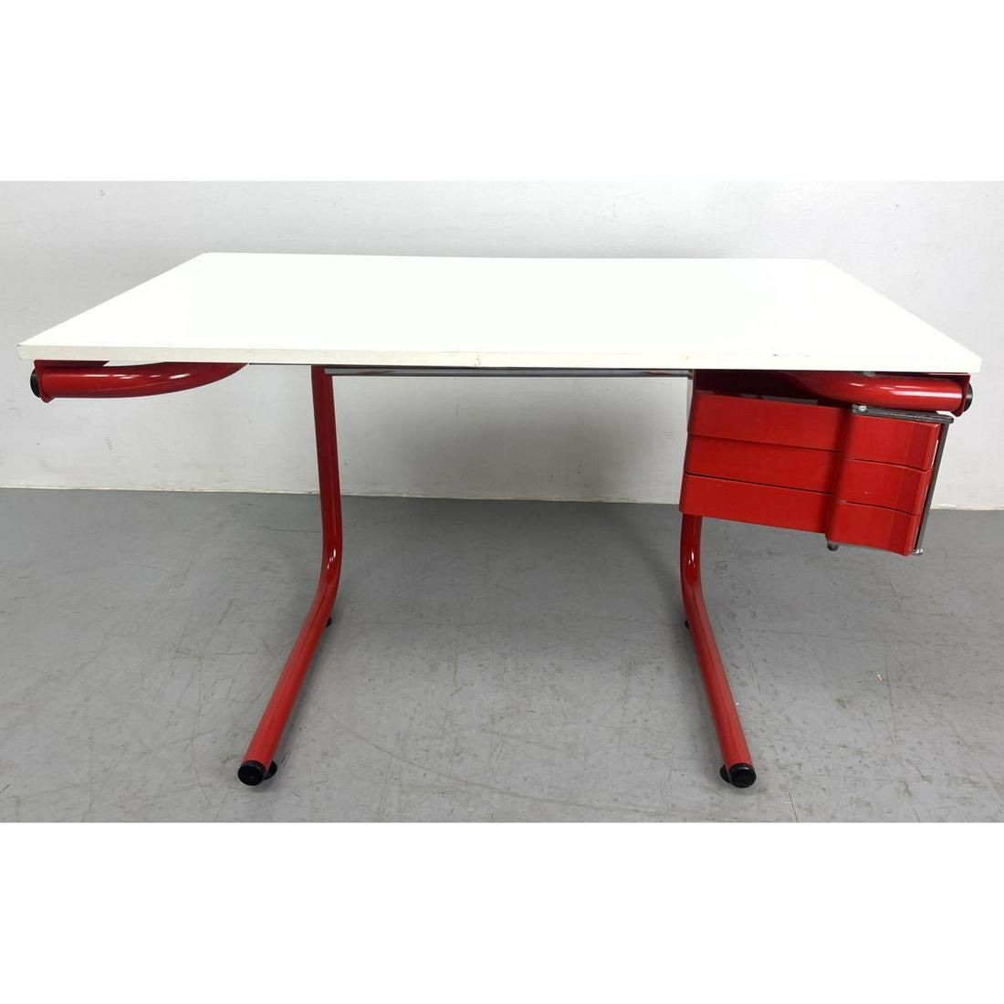 Joe Colombo, Pupil desk, 1970's Bieffeplast Italy. Drafting table with swing out drawers. Made in