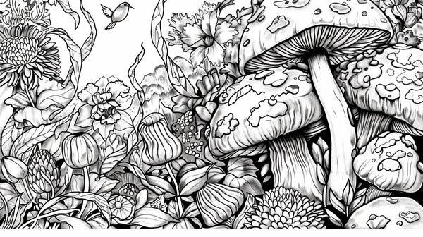 Mystical mushroom coloring page.