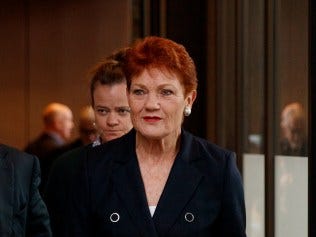 SYDNEY, AUSTRALIA - NewsWire Photos APRIL 30, 2024: Senator Pauline Hanson leaves the Federal Court on Tuesday. Green senator Mehreen Faruqi is suing Pauline Hanson under the Racial Discrimination Act after the One Nation founder told her to Ãpiss off back to Pakistanà Picture: NCA NewsWire / Nikki Short SYDNEY, AUSTRALIA - NewsWire Photos APRIL 30, 2024: Senator Pauline Hanson leaves the Federal Court on Tuesday. Green senator Mehreen Faruqi is suing Pauline Hanson under the Racial Discrimination Act after the One Nation founder told her to Ãpiss off back to Pakistanà Picture: NCA NewsWire / Nikki Short