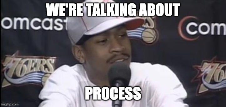 Allen Iverson | WE'RE TALKING ABOUT; PROCESS | image tagged in allen iverson | made w/ Imgflip meme maker