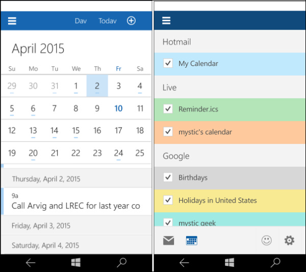 windows 10 universal mail calendar apps 2015