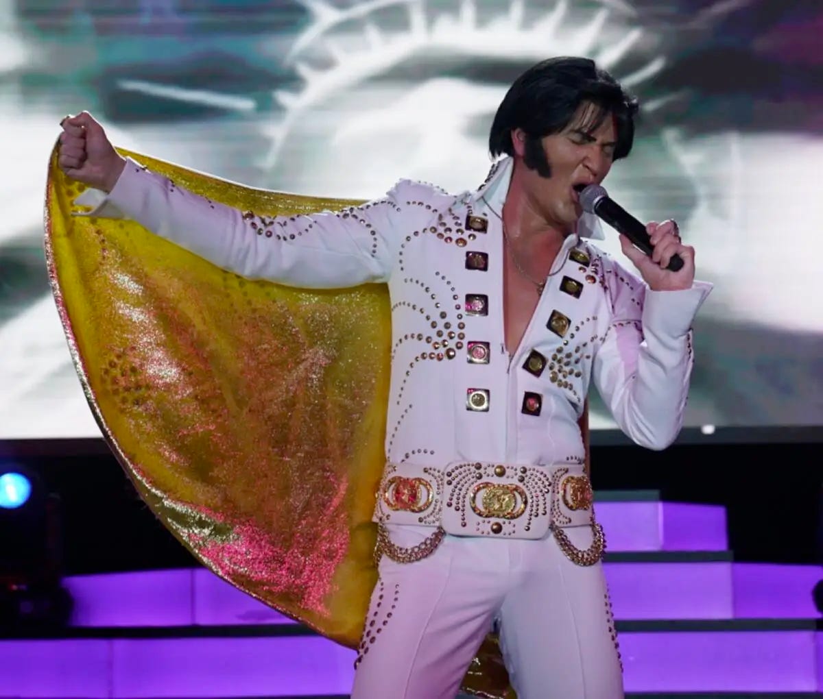 An Elvis Presley impersonator at a Las Vegas show.