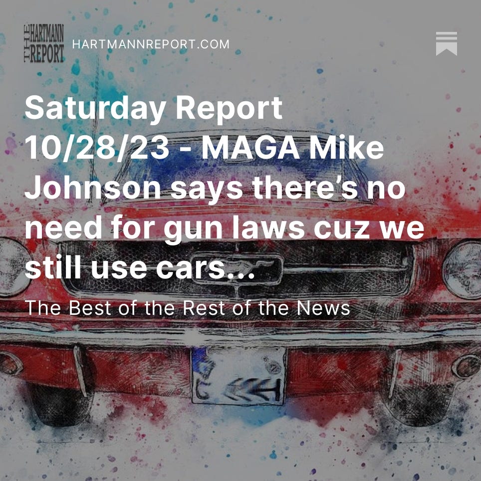 MAGA Mike Johnson says there’s no need for gun laws cuz we still use cars