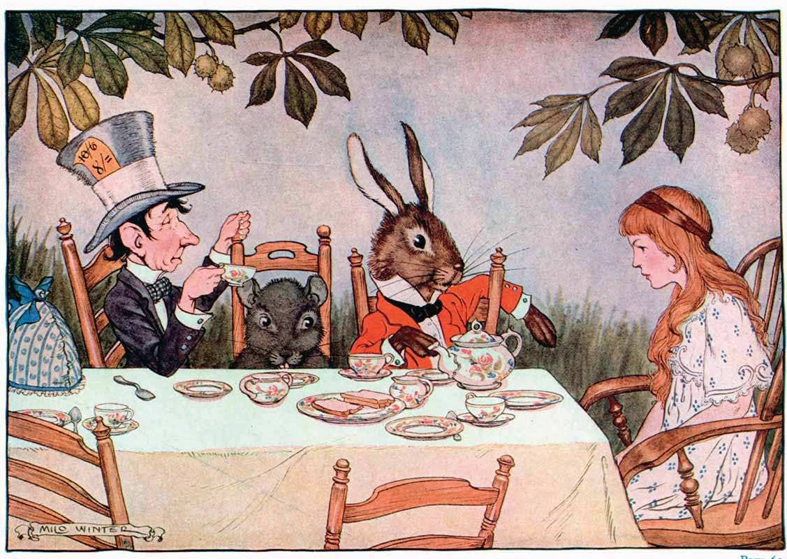 The mad hatters tea party, from Lewis Carroll's Alice’s Adventures in Wonderland, Milo Winter (1916)
