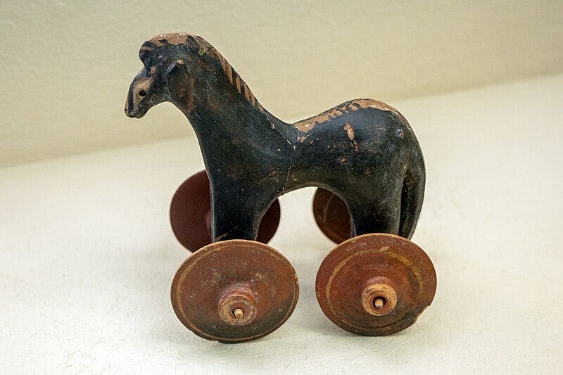 File:Ancient greek horse on wheels (Kerameikos).jpg