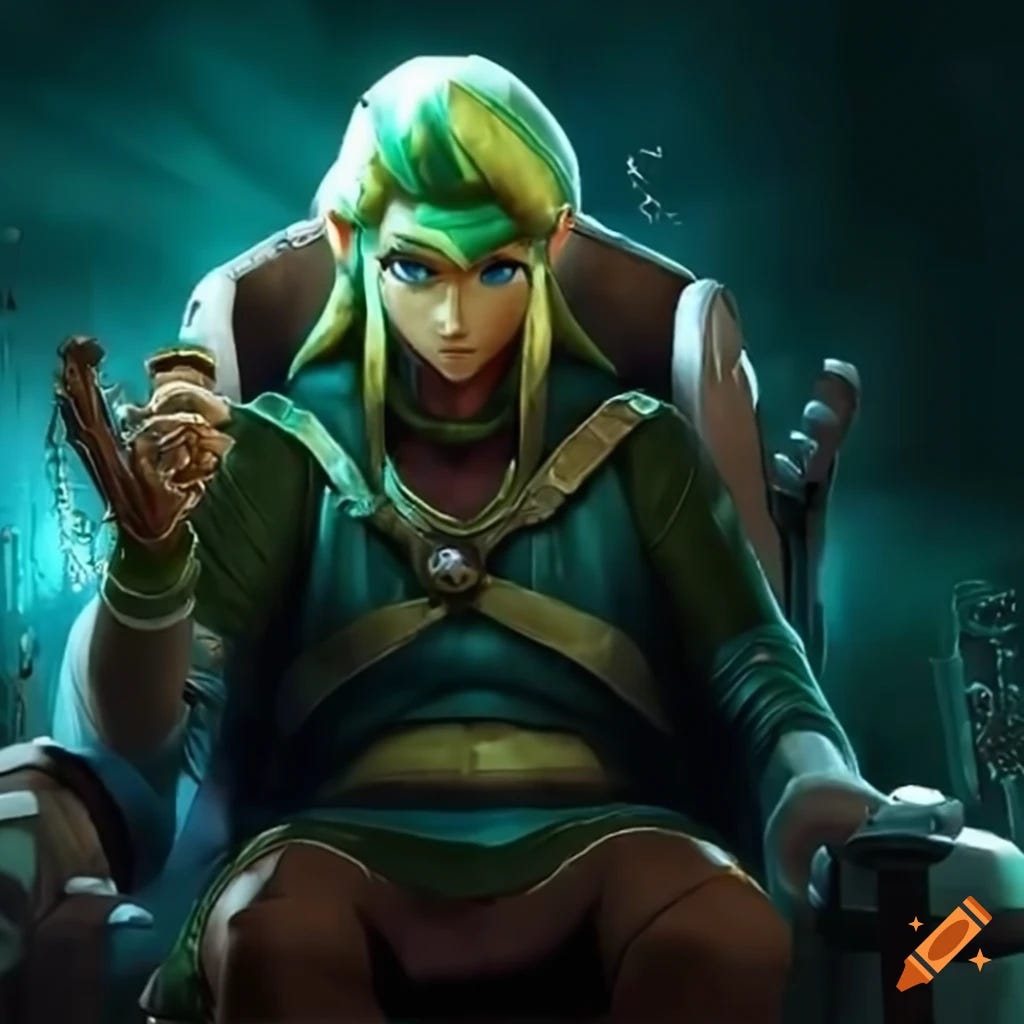 Link from Tears of the Kingdom in a gaming chair