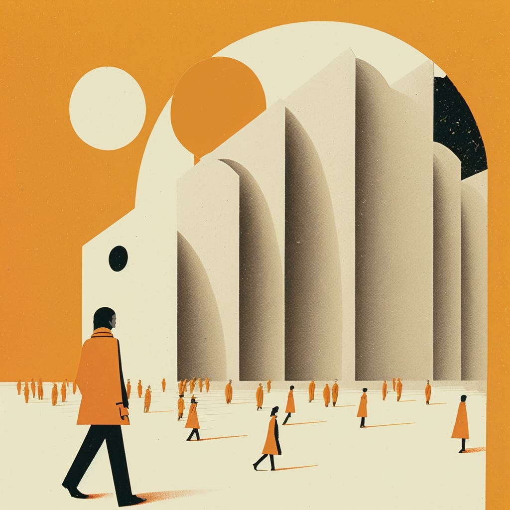 Global forum, 1970's minimalist illustration